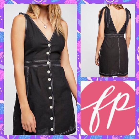 NWT MSRP $98 Free People London Town Tie-Strap Dress Women's Size 8 - Picture 1 of 12